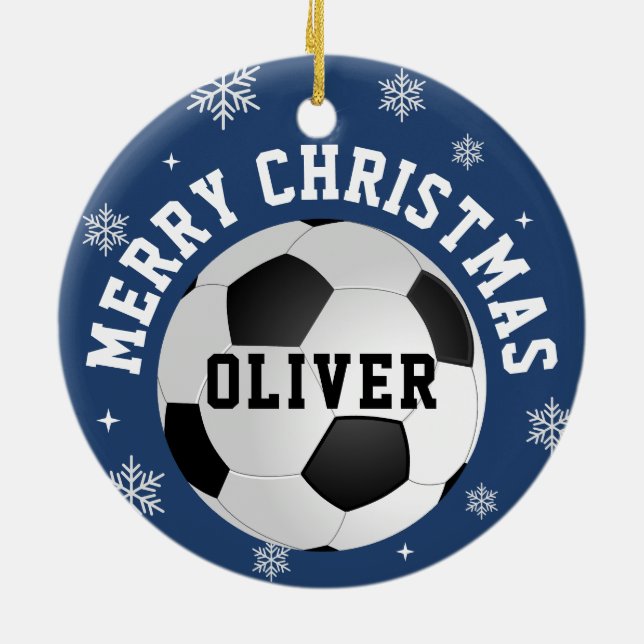 Ornamento De Cerâmica Soccer Football Balls Kids Name Christmas  (Traseira)