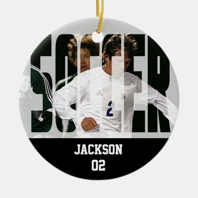 Ornamento De Cerâmica Soccer ⚽ Photo Keepsake (Frente)