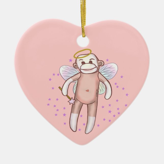 Ornamento De Cerâmica Sock Monkey Angel Ornament (Frente)