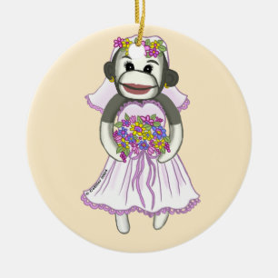 Ornamento De Cerâmica Sock Monkey Bride