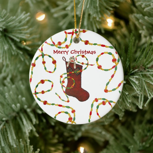 Ornamento De Cerâmica Sock Monkey Christmas (Árvore)