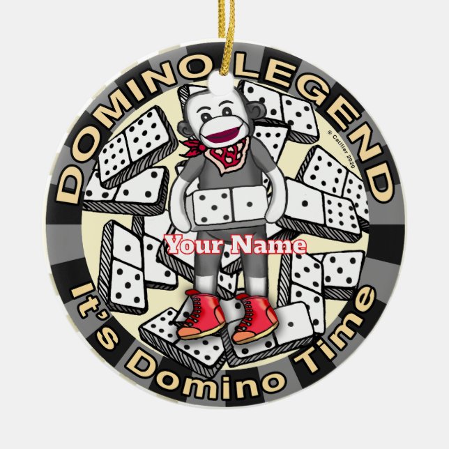 Ornamento De Cerâmica Sock Monkey Domino legend (Frente)