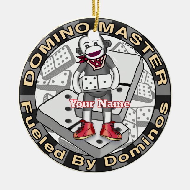 Ornamento De Cerâmica Sock Monkey Domino master (Frente)