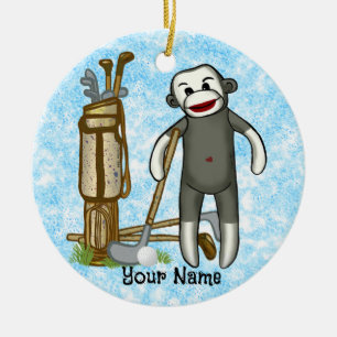 Ornamento De Cerâmica Sock Monkey Golfer Ornament