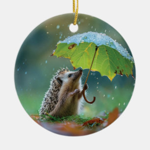Ornamento De Cerâmica Soja-de-seda-branca segurando um guarda-chuva de f
