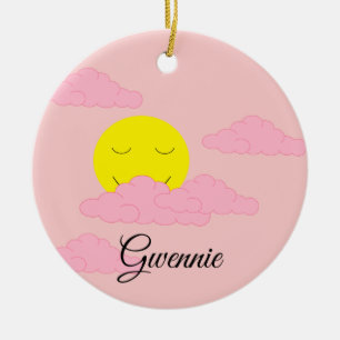 Ornamento De Cerâmica Sol ascensão com Nuvens Puffy: Preguiçoso, Rosa