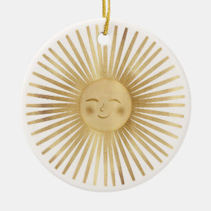 Ornamento De Cerâmica Sol Dourado Feliz Sol