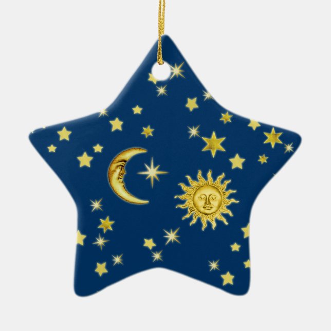 Ornamento De Cerâmica Sol, Lua e Estrelas (Frente)