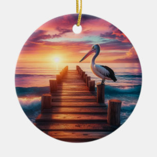 Ornamento De Cerâmica Sol náutico/costeiro/pelicano de praia