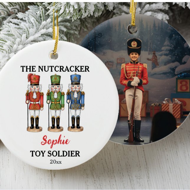 Ornamento De Cerâmica Soldado de Brinquedo Quebra-Nozes com Nome e Foto  (Criador carregado)