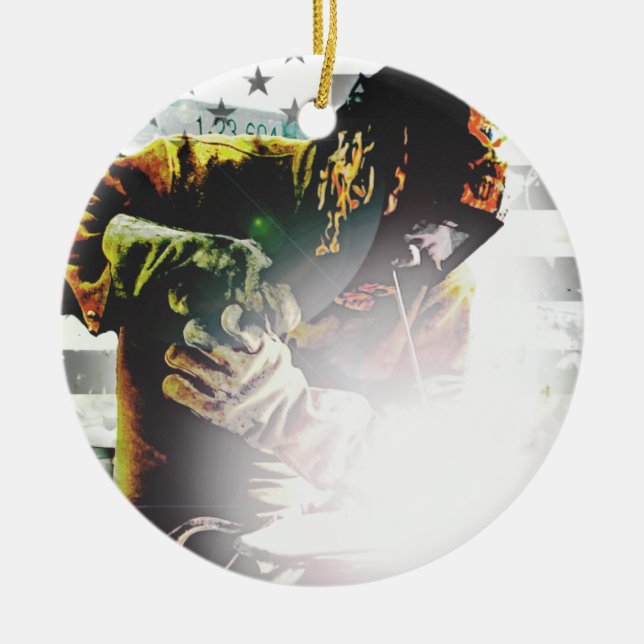 Ornamento De Cerâmica Soldador da bandeira americana (Frente)