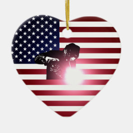 Ornamento De Cerâmica Soldador e bandeira americana
