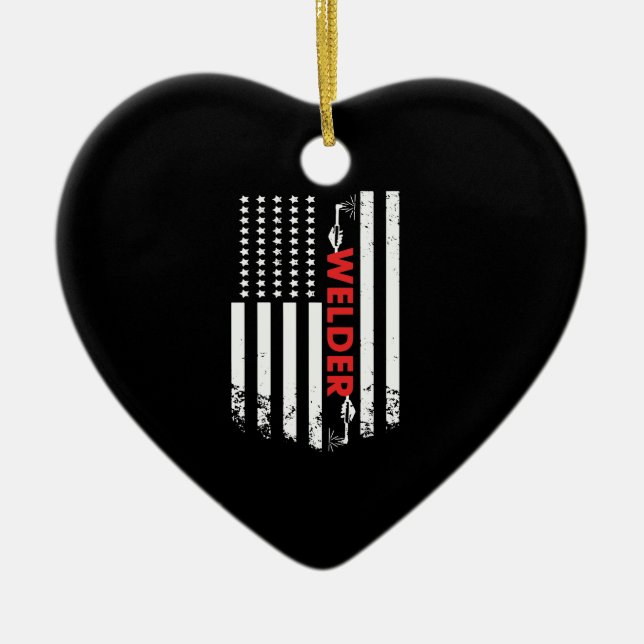 Ornamento De Cerâmica Soldadura - Bandeira do Soldador Americano (Frente)