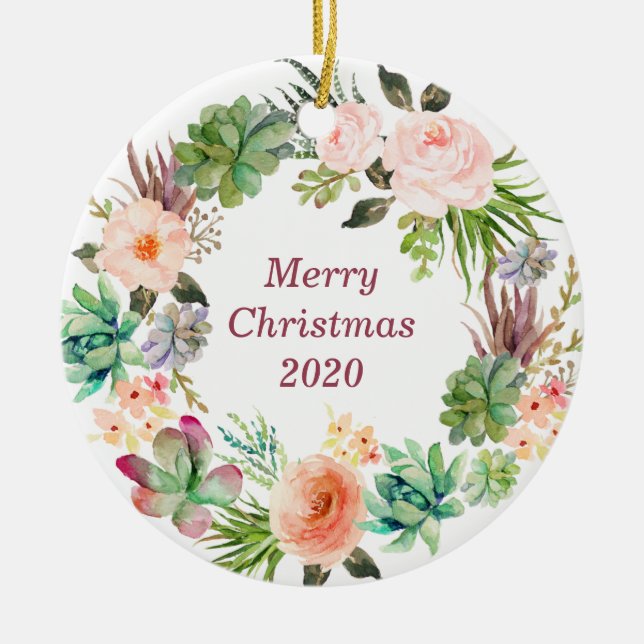 Ornamento De Cerâmica Solo Floral Personalizado De Aquarela (Frente)