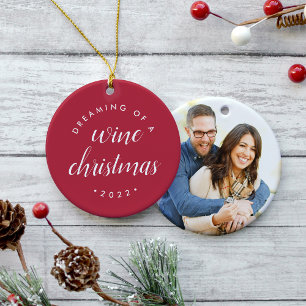 Ornamento De Cerâmica Sonhando com uma foto de Natal de vinho