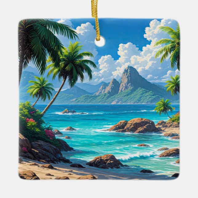 Ornamento De Cerâmica Sonhe, Paraíso Tropical, (Frente)