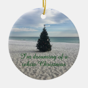 Ornamento De Cerâmica Sonho do feriado do White Christmas na praia