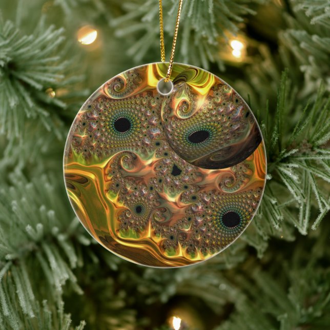 Ornamento De Cerâmica Sonho Fractal Ouro Líquido (Árvore)