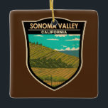 Ornamento De Cerâmica Sonoma Valley California Viagem Art Vintage<br><div class="desc">Sonoma Valley num estilo de arte vetorial. O condado de Sonoma é uma importante região vinícola a norte de São Francisco. Centenas de vinhedos,  desde pequenos terrenos familiares a vinhas internacionais,  são colocados em meio às suas colinas e vales rolantes.</div>