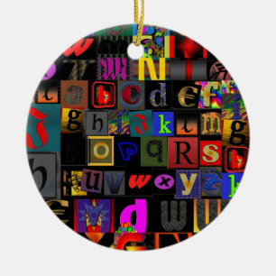 Ornamento De Cerâmica Sopa de Letras, design de letras em mosaico, color