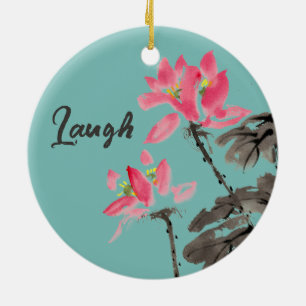 Ornamento De Cerâmica Sorria e Ria Cota Positiva Cód. Aquarela Floral