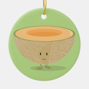 Ornamento De Cerâmica Sorriso de Natal de Comida Cantaloupe