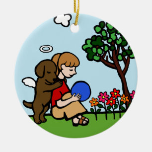 Ornamento De Cerâmica Sorriso do anjo e da mamã de Labrador do chocolat