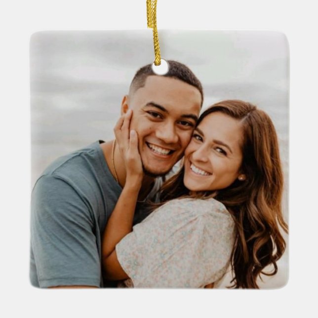 Ornamento De Cerâmica Sorriso é amor, casamento de natal (Frente)