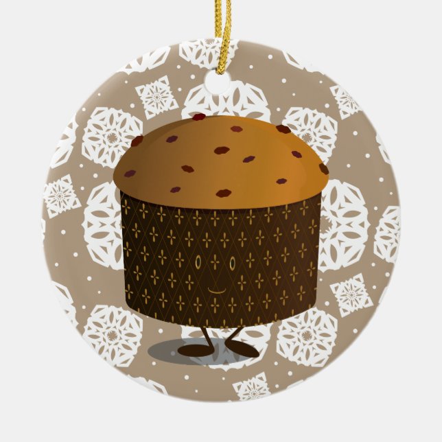 Ornamento De Cerâmica Sorriso Natal da Comida Panettone (Frente)