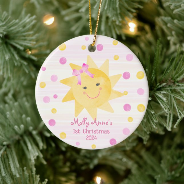 Ornamento De Cerâmica Sorriso Sunshine com Arco Meninas 1º Natal (Árvore)