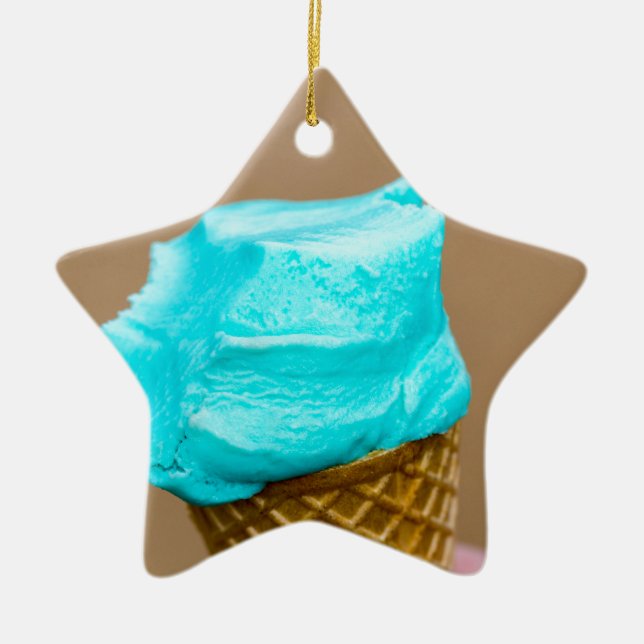 Ornamento De Cerâmica Sorvete com macro waffle (Frente)