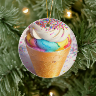 Ornamento De Cerâmica Sorvete Cone Sprinkles