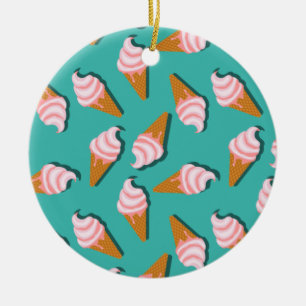 Ornamento De Cerâmica Sorvete de cones de waffle e padrão de iogurte con