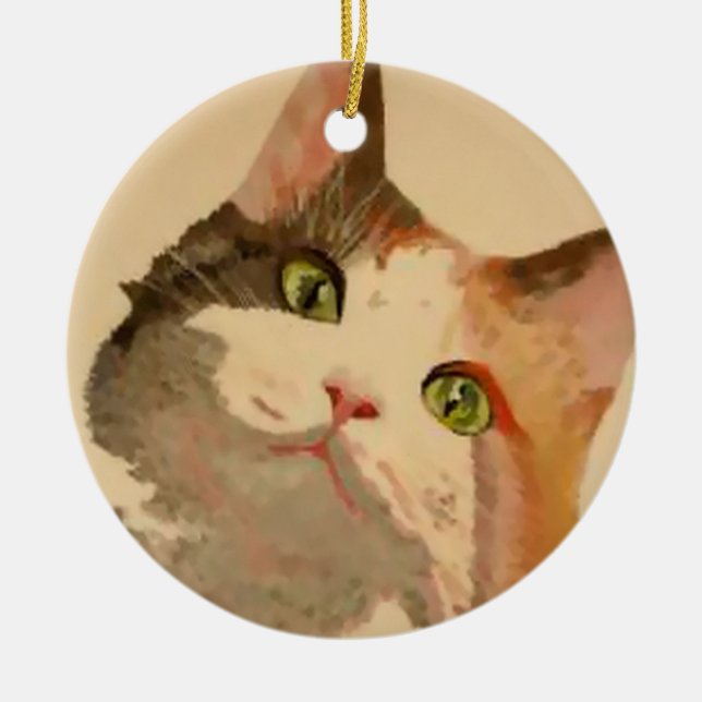 Ornamento De Cerâmica Sou "Todos os Ouvidos": retrato de Calico Cat (Frente)
