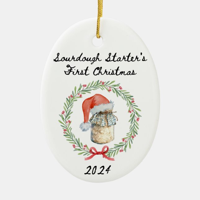 Ornamento De Cerâmica Sourdough Starter 2024 Ornament (Frente)