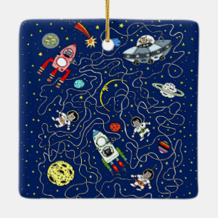 Ornamento De Cerâmica Space Cat Maze Game para Crianças