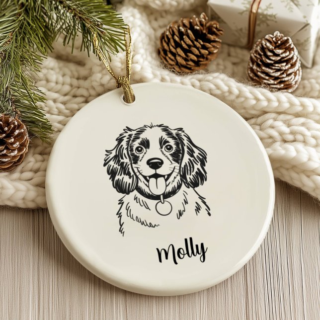 Ornamento De Cerâmica Spaniel de Natal Personalizado (Criador carregado)