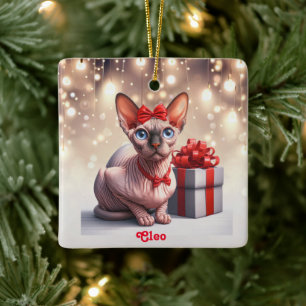 Ornamento De Cerâmica Sphynx Cat Natal