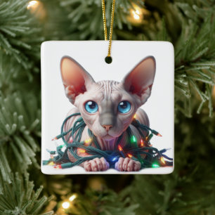 Ornamento De Cerâmica Sphynx Cat Natal