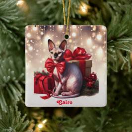 Ornamento De Cerâmica Sphynx Cat Natal