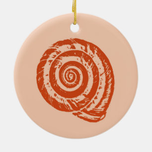 Ornamento De Cerâmica Spiral Seashell Block Impressão, Coral Orange