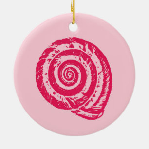 Ornamento De Cerâmica Spiral Seashell Block Impressão, Coral Rosa e Fuch
