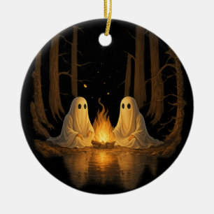 Ornamento De Cerâmica Spooky Ghost Campfire Night Forest Art - Halloween