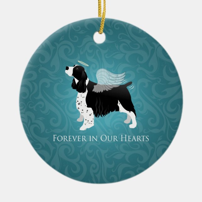 Ornamento De Cerâmica Springer Spaniel Angel Dog Pet Memorial Design (Frente)