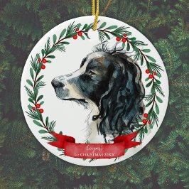 Ornamento De Cerâmica Springer Spaniel Primeiro Monograma de Natal Yr.