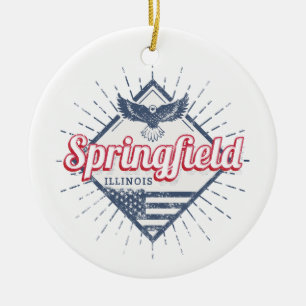 Ornamento De Cerâmica Springfield City Illinois Estados Unidos Retro EUA