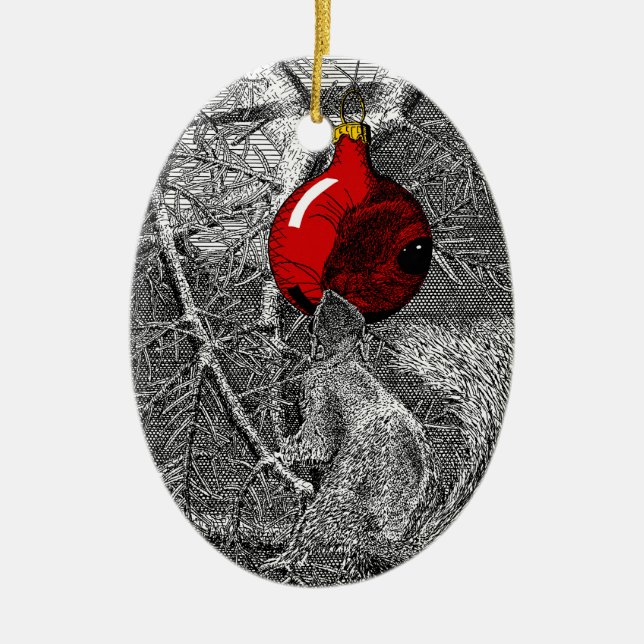 Ornamento De Cerâmica Squirrel in Christmas Tree Ornament (Frente)