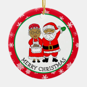 Ornamento De Cerâmica Sr. e Sra. Claus, Natal de Papais noeis Afro-Ameri