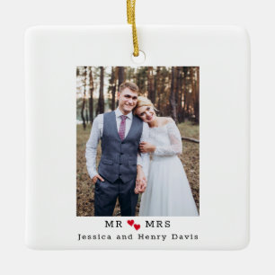 Ornamento De Cerâmica Sr. e Sra. Modern Typewrite Font Red Hearts Foto