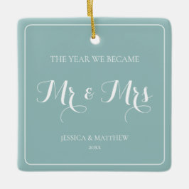 Ornamento De Cerâmica Sr. e Sra. Simple Minimalista Blue Newlywing Casal